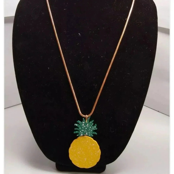 Pineapple Yellow Gold Tone Pendant Necklace - Picture 8 of 9